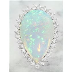 14.00 CTW Opal 18K White Gold Diamond Ring