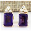 Image 1 : 2.66 CTW Natural Amethyst And Diamond Earrings 18K Solid Yellow Gold
