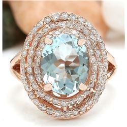 4.27 CTW Natural Aquamarine 18K Solid Rose Gold Diamond Ring