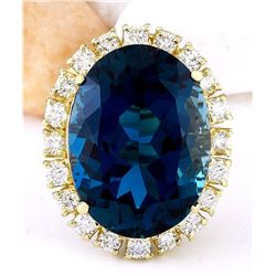 21.44 CTW Natural Topaz 18K Solid Yellow Gold Diamond Ring