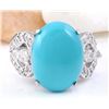 Image 1 : 8.75 CTW Natural Turquoise 18K Solid White Gold Diamond Ring