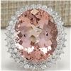 Image 1 : 31.81CTW Natural Peach Morganite And Diamond Ring In 14K Solid White Gold