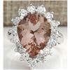 Image 1 : 6.16 CTW Natural Peach Morganite And Diamond Ring In 14K Solid White Gold