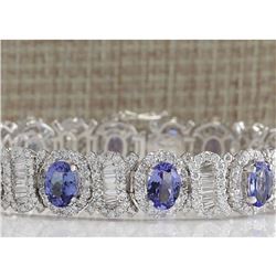 24.70 CTW Natural Tanzanite And Diamond Bracelet In 14K Solid White Gold