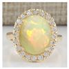 Image 1 : 4.90 CTW Natural Opal And Diamond Ring In 14K Yellow Gold