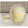Image 2 : 4.90 CTW Natural Opal And Diamond Ring In 14K Yellow Gold