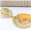 Image 3 : 13.14 CTW Natural Opal, Aquamarine Diamond Pendant 14k Solid Yellow Gold