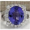 Image 1 : 10.01 CTW Natural Blue Tanzanite And Diamond Ring 14K Solid White Gold