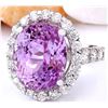 Image 2 : 16.16 CTW Natural Kunzite 18K Solid White Gold Diamond Ring