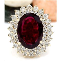 8.32 CTW Natural Tourmaline 14K Solid Yellow Gold Diamond Ring