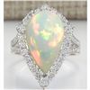 Image 1 : 7.13 CTW Natural Opal And Diamond Ring In 18K White Gold