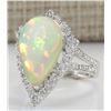 Image 2 : 7.13 CTW Natural Opal And Diamond Ring In 18K White Gold