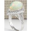 Image 3 : 7.13 CTW Natural Opal And Diamond Ring In 18K White Gold