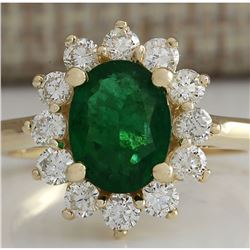 2.35 CTW Natural Emerald And Diamond Ring 14K Solid Yellow Gold