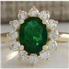 Image 1 : 2.35 CTW Natural Emerald And Diamond Ring 14K Solid Yellow Gold