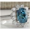 Image 2 : 6.07 CTW Natural Blue Zircon And Diamond Ring 18K Solid White Gold