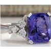 Image 2 : 3.49 CTW Natural Blue Tanzanite And Diamond Ring 18K Solid White Gold