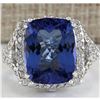 Image 1 : 9.14 CTW Natural Blue Tanzanite And Diamond Ring In 18K White Gold