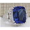 Image 2 : 9.14 CTW Natural Blue Tanzanite And Diamond Ring In 18K White Gold
