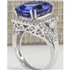 Image 3 : 9.14 CTW Natural Blue Tanzanite And Diamond Ring In 18K White Gold