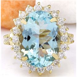 7.97 CTW Natural Aquamarine 14K Solid Yellow Gold Diamond Ring