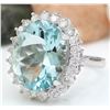 Image 2 : 8.10 CTW Natural Aquamarine 14K Solid White Gold Diamond Ring