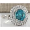 Image 2 : 5.94 CTW Natural Blue Zircon And Diamond Ring 14K Solid White Gold