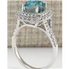 Image 3 : 5.94 CTW Natural Blue Zircon And Diamond Ring 14K Solid White Gold