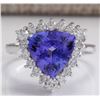 Image 1 : 3.25 CTW Natural Blue Tanzanite And Diamond Ring 18K Solid White Gold