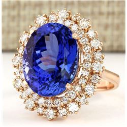 13.49 CTW Natural Tanzanite And Diamond Ring In 18K Rose Gold