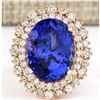 Image 2 : 13.49 CTW Natural Tanzanite And Diamond Ring In 18K Rose Gold