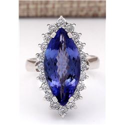 8.80 CTW Natural Blue Tanzanite And Diamond Ring 18K Solid White Gold