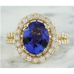 4.85 CTW Tanzanite 18K Yellow Gold Diamond Ring