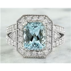 4.68 CTW Aquamarine 18K White Gold Diamond Ring