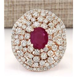 5.98 CTW Natural Ruby And Diamond Ring In 18K Rose Gold