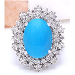 7.10 CTW Natural Turquoise 14K Solid White Gold Diamond Ring