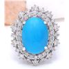 Image 1 : 7.10 CTW Natural Turquoise 14K Solid White Gold Diamond Ring