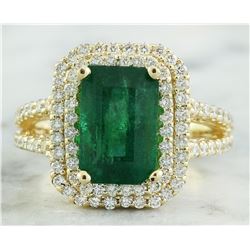 4.42 CTW Emerald 18K Yellow Gold Diamond Ring