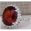 Image 2 : 18.43 CTW Natural Red Hessonite Garnet And Diamond Ring In 18K White Gold