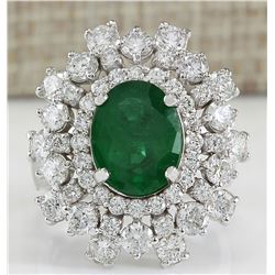5.71 CTW Natural Colombian Emerald And Diamond Ring In 14K White Gold