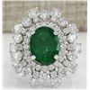 Image 1 : 5.71 CTW Natural Colombian Emerald And Diamond Ring In 14K White Gold