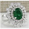 Image 2 : 5.71 CTW Natural Colombian Emerald And Diamond Ring In 14K White Gold