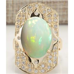 7.38 CTW Natural Opal And Diamond Ring In 18K Yellow Gold