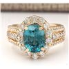 Image 1 : 5.89 CTW Natural Blue Zircon And Diamond Ring 14k Solid Yellow Gold