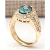 Image 3 : 5.89 CTW Natural Blue Zircon And Diamond Ring 14k Solid Yellow Gold