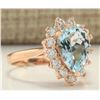 Image 2 : 2.31 CTW Natural Aquamarine And Diamond Ring In 18K Solid Rose Gold