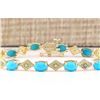 Image 1 : 5.31 CTW Natural Turquoise And Diamond Bracelet In 14k Yellow Gold