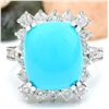 Image 1 : 9.36 CTW Natural Turquoise 18K Solid White Gold Diamond Ring