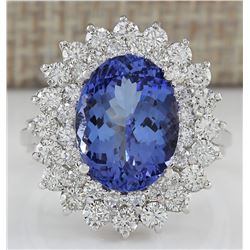5.72 CTW Natural Blue Tanzanite And Diamond Ring 14K Solid White Gold