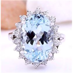 7.90 CTW Natural Aquamarine 18K Solid White Gold Diamond Ring